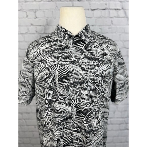 Columbia PFG Fishing Shirt Men L Short Sleeve All Over Fish Print Black,White - Picture 1 of 12